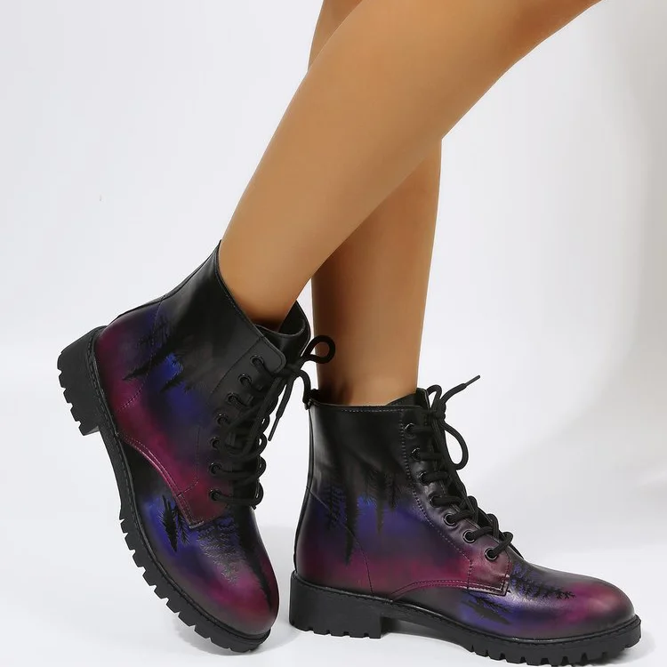 Casual Lace Up Ankle Boots Round Head Chunky Heel Boots Radinnoo.com