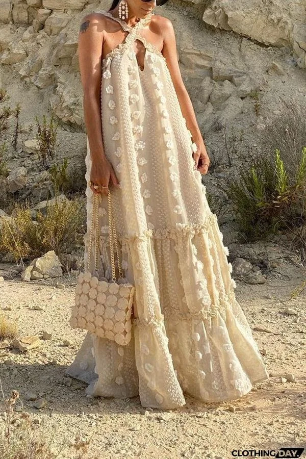Three-dimensional Flower Mopping Cake Dress