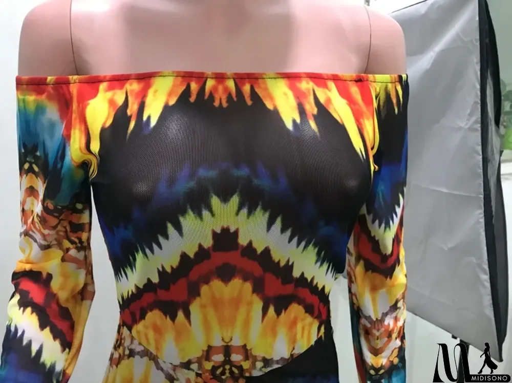 MidiSono - Spring Sexy Printed Off Shoulder Flare Long Sleeve Slim Jumpsuit