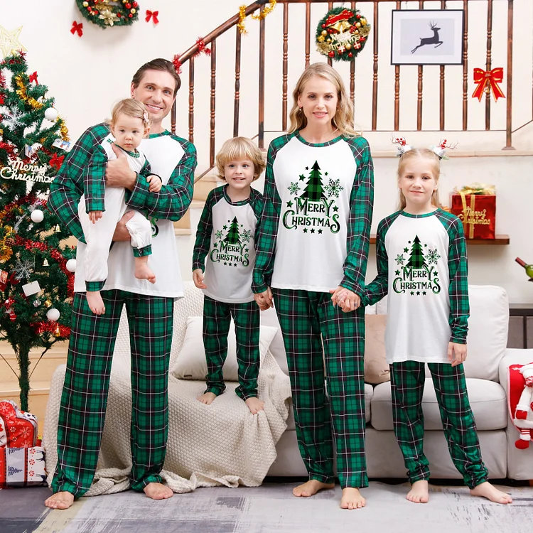 2023 Christmas Tree Green Plaid Family Matching Pajamas Sets