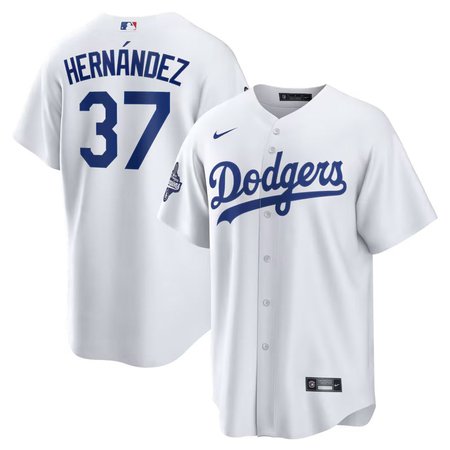 Men's Los Angeles Dodgers #37 Teoscar Hernandez  White 2025 World Series Champions Home Replica Jersey