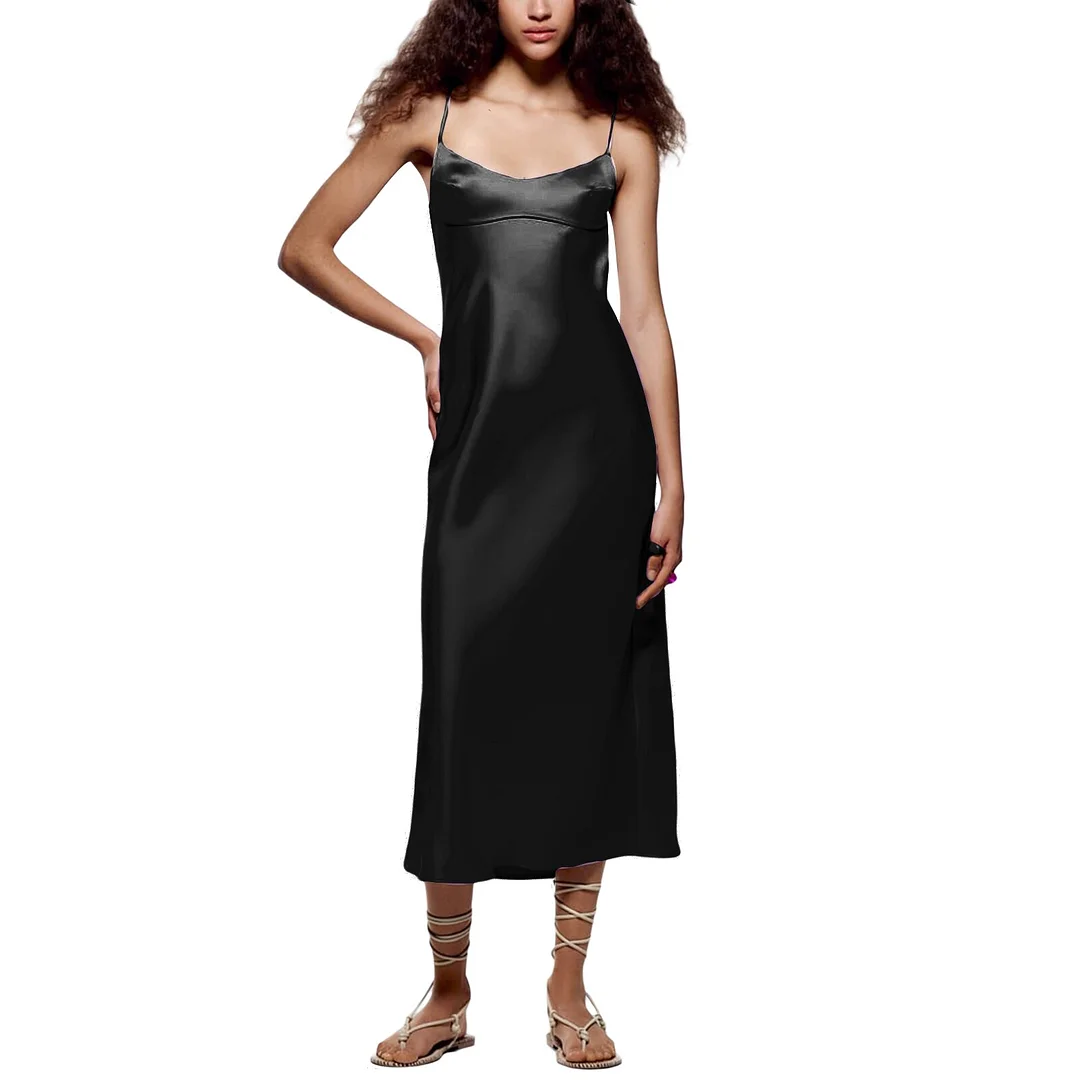 Women's  V Neck Temperament Silky Slip Dress Trendy Casual Sleeveless Backless Summer Night Party Club Bodycon Flowy Dress