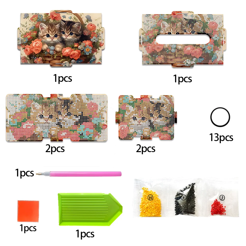 Diamond Painting Tissue Box Kits Rhinestone Craft Kit (Kitten Flower Basket)