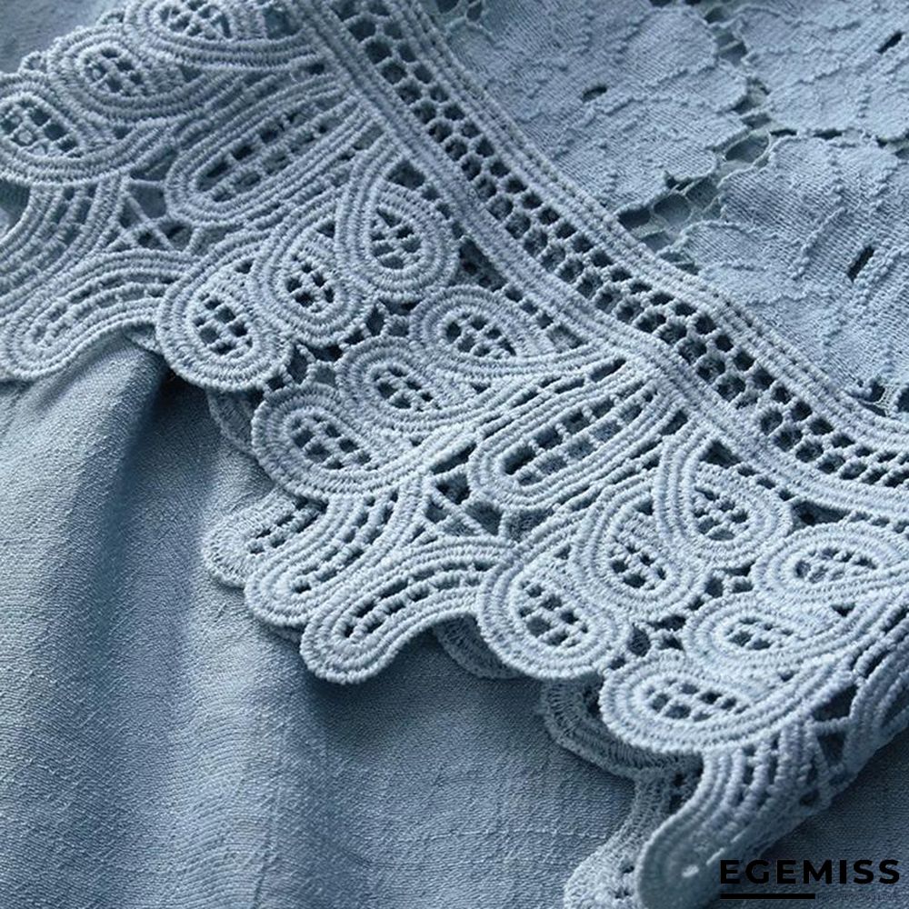 Large Size Women Dresses Mesh Lace Openwork Stitching Round Neck Pleated Dresses | EGEMISS