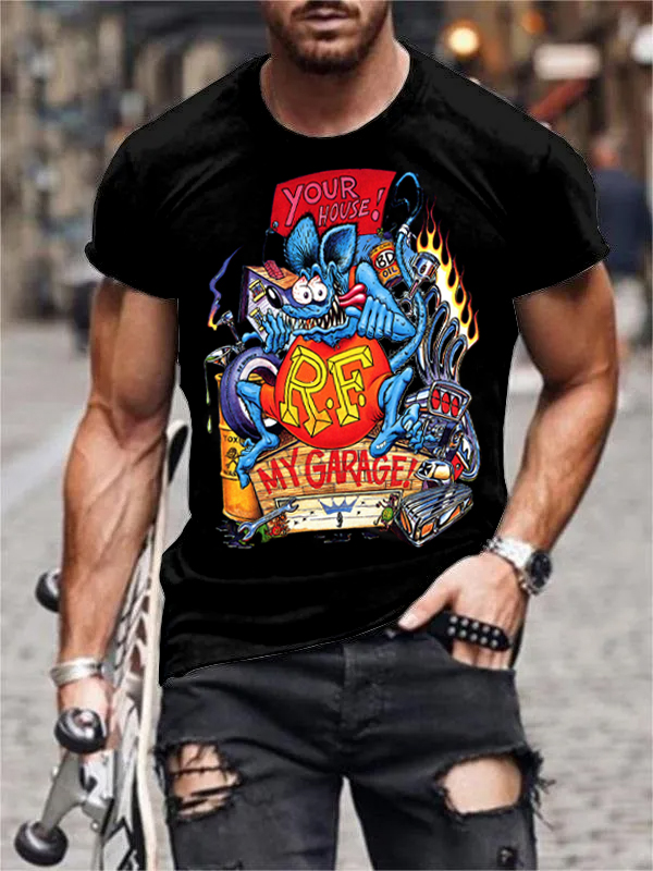 Men's Mouse Modified Car Culture Round Neck Short Sleeve T-Shirt PLUSCLOTHESMAN