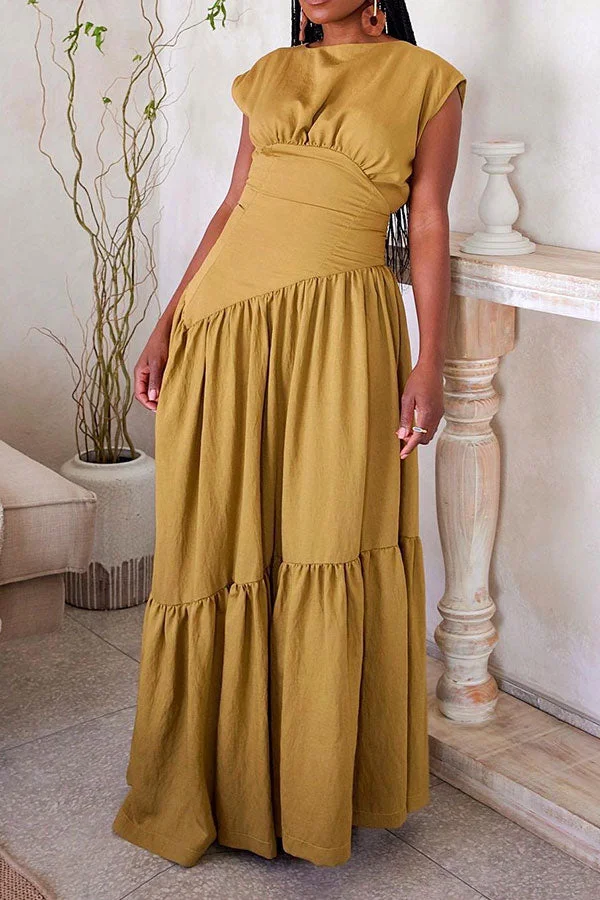 Solid Color Modern Tiered Ruffle Maxi Dress