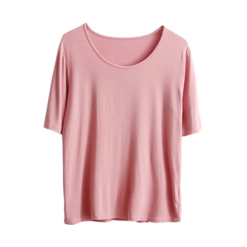 Hirsionsan Modal T Shirt Women Summer Candy Color O Neck Basic Tshirts 9 Colors Tees for Ladies Ins Comfortable Female Tops