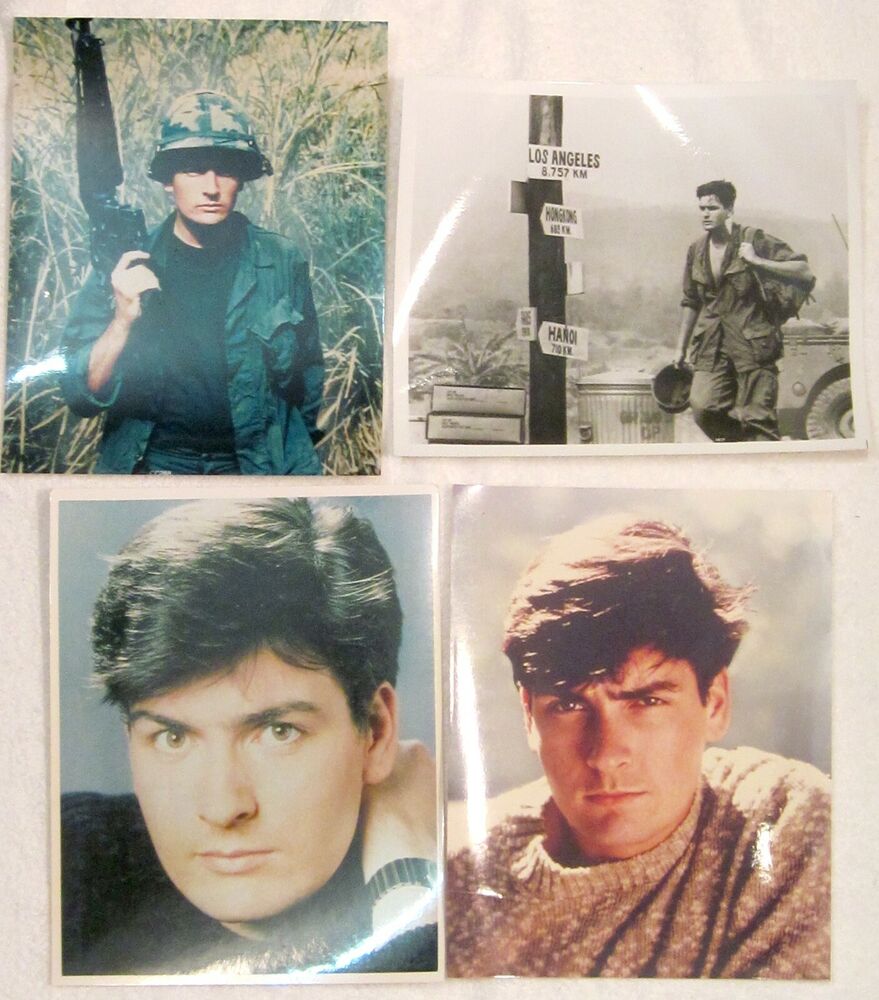 CHARLIE SHEEN 8x10 Photo Poster painting LOT small collection YOUNG CLOSEUPS & 'PLATOON' SCENES