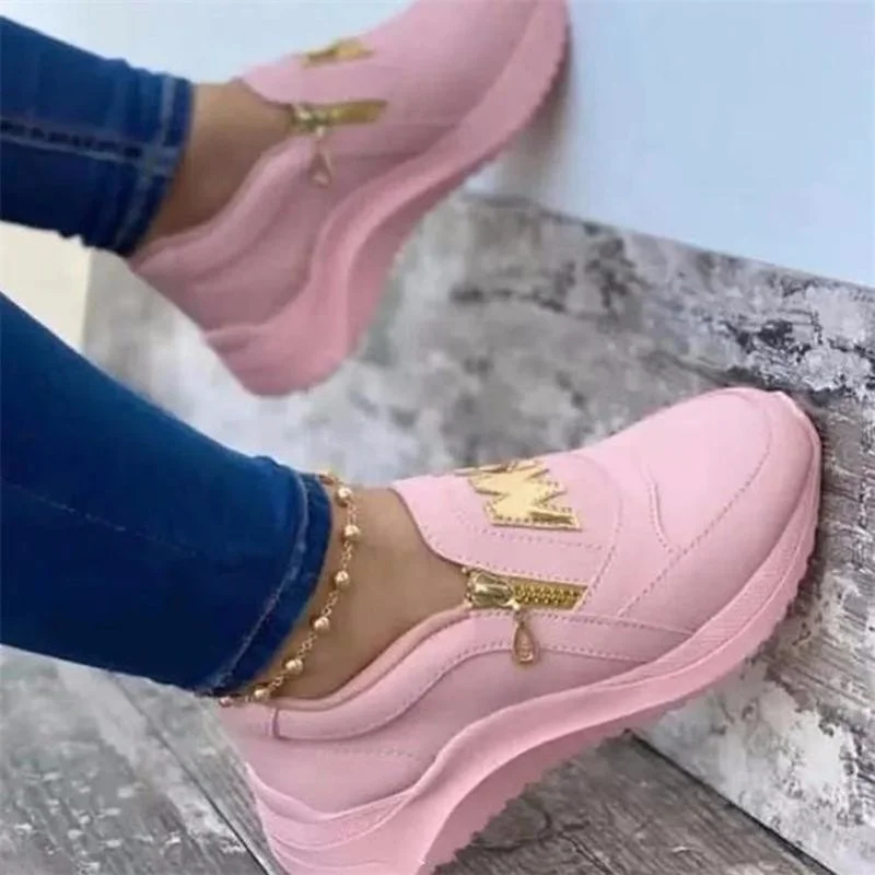 Qengg 2022 Women Flats Platform Shoes Women Elegant Genuine PU Shoes Woman Spring Casual Zipper Flat Shoes Women Non Slip Shoes