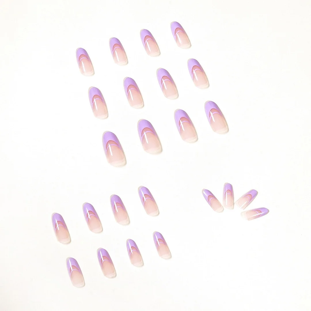 24pcs Purple Simple Double French Fake Nails Full cover Fake Nails Glue DIY Manicure Nail Art Tools-Nail Inspo