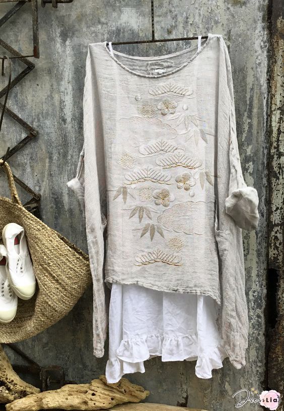 Summer Printed Cotton And Linen Two-piece Blouse