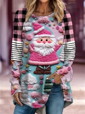 Women's Long Sleeve Scoop Neck Graphic Printed Tops