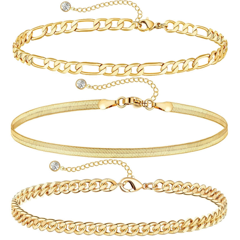 New Titanium Steel Gold Plated Bracelet Suit Fashion Simple Pclip Cuban Chain Bead Chain Jewelry