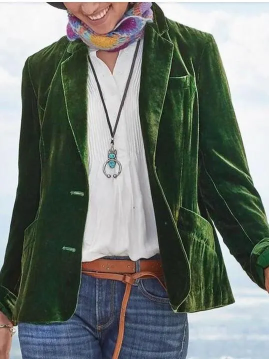 Lapel Plain Loose Velvet Coat