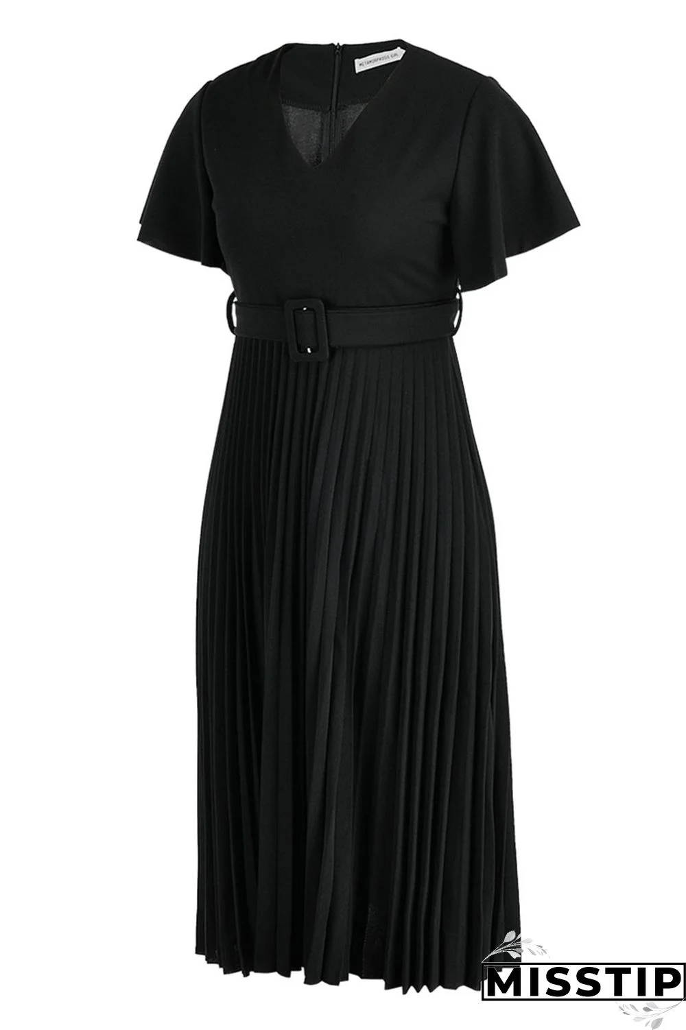 Black Casual Elegant Solid Patchwork Fold O Neck A Line Dresses