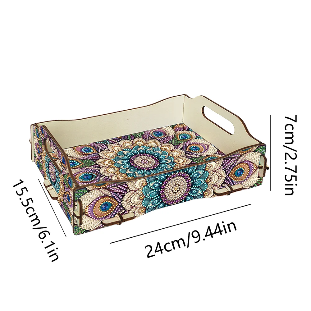 5D DIY Mandala Diamond Painting Wooden Serving Tray with Handle for Coffee Table