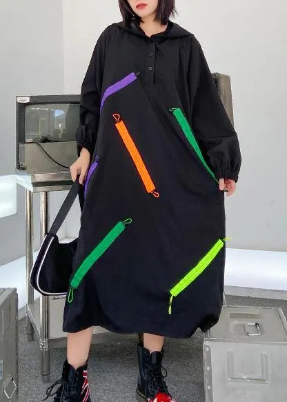 Organic hooded long sleeve fallclothes design black long Dress