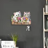 Holzkatze & Blume - 5d DIY Basteln Wandhaken