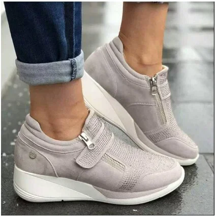 Qengg Women Casual Shoes 2020 New Fashion Wedge  Flat Shoes Zipper Lace Up Comfortable Ladies Sneakers Female Vulcanized Shoes