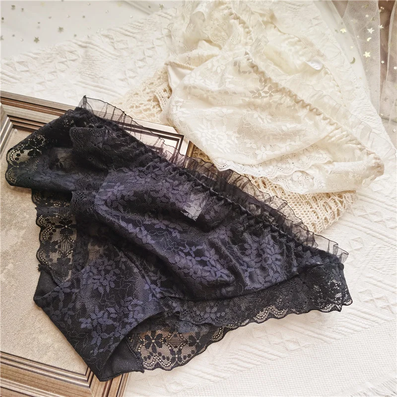Billionm Perspective Fashion Mesh Solid Color Female Lace Sexy Panties High Open Low Waist Student Cute Breathable Underwear New
