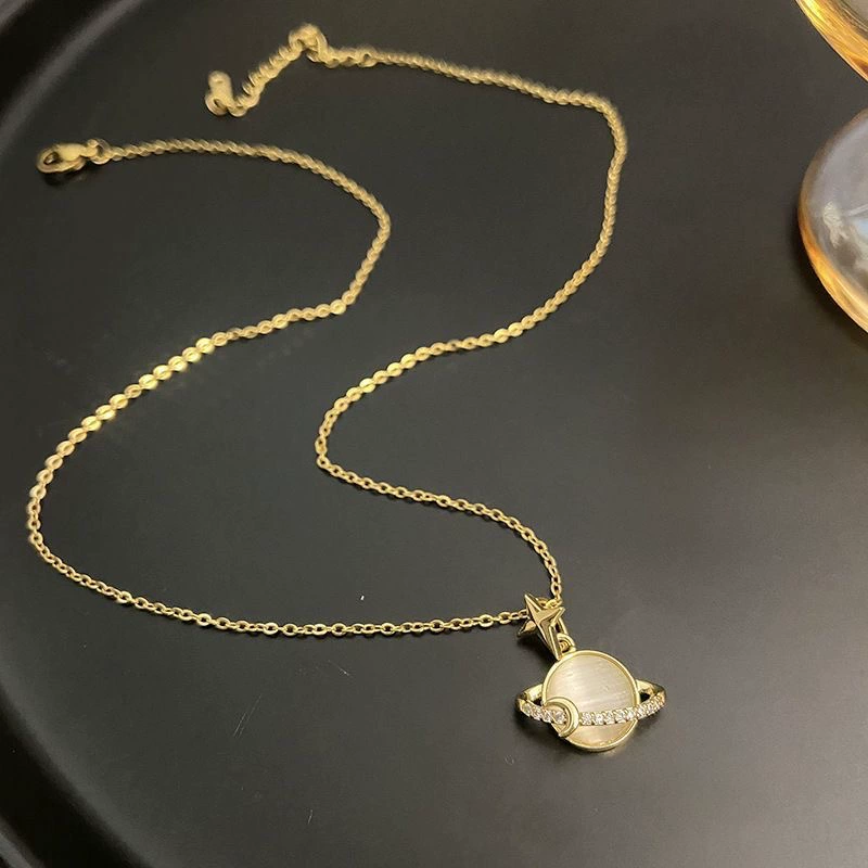 Cat's Eye Earth Moon Star Zircon Necklace