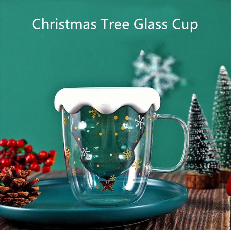 Christmas Tree Glass Cup Coffee Mugs Drinking Insulation Double Wall Glass Cup Creative Festival Gift for Friend Kid Drinkware