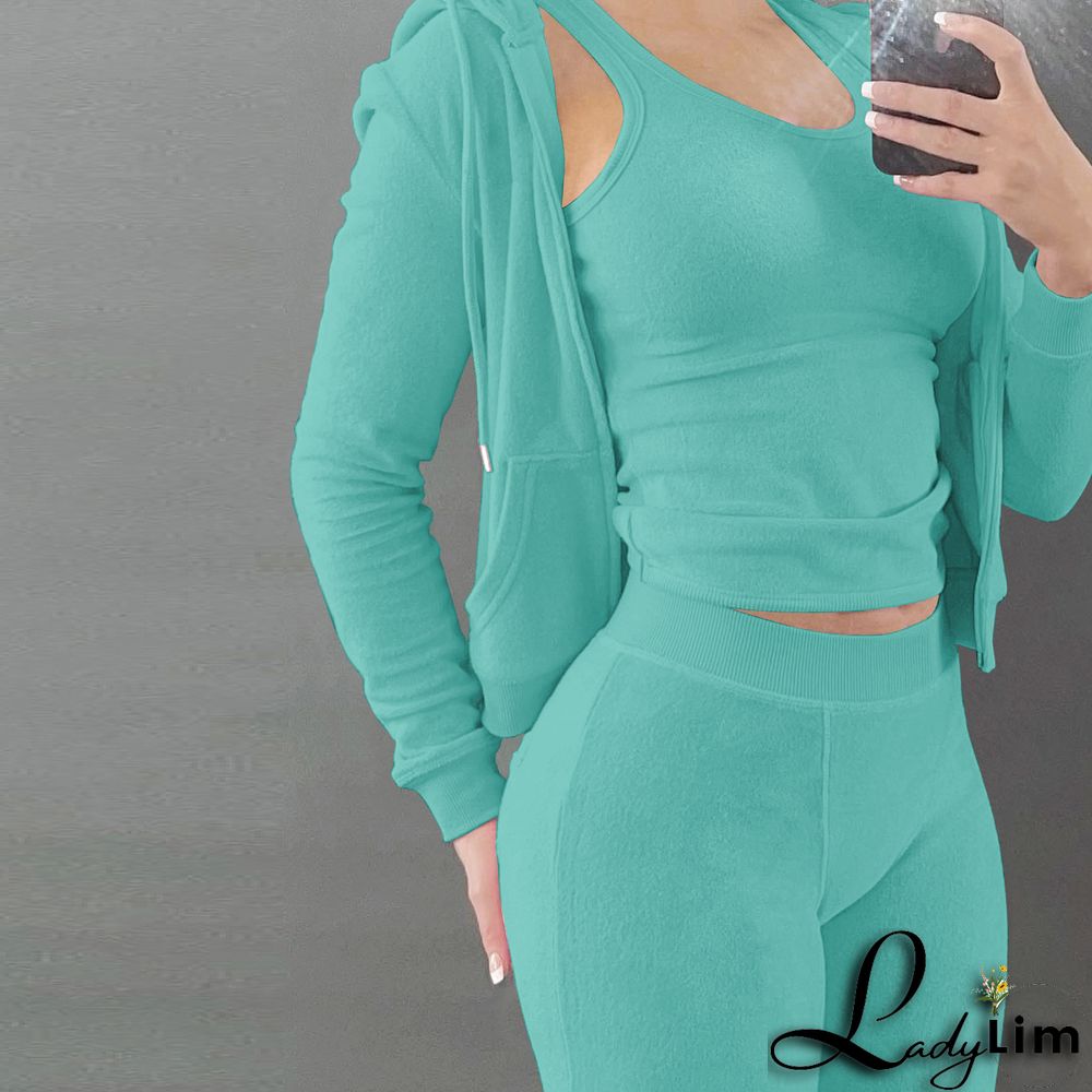 Women's Autumn/Winter Fleece Vest Hooded Three-Piece