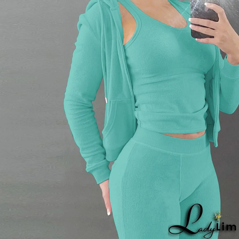 Women's Autumn/Winter Fleece Vest Hooded Three-Piece