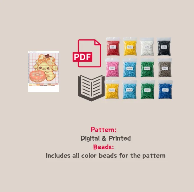 Yellow Doughnut Pom Pattern Fuse Bead Kit  | Cute DIY Fuse 1633 Beads Set