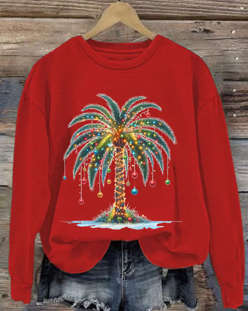 Women's Christmas Palm Tree Print Casual Sweatshirt