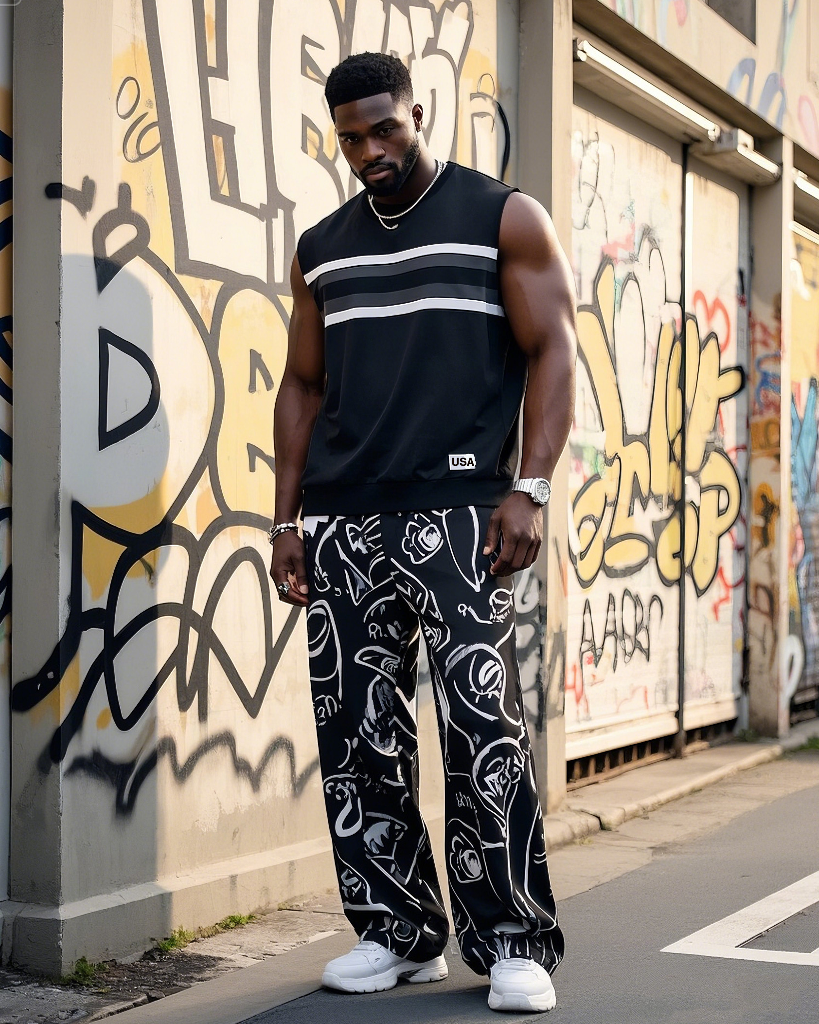Big Boy Signature Cropped Stripe Print Tank Trousers Suit