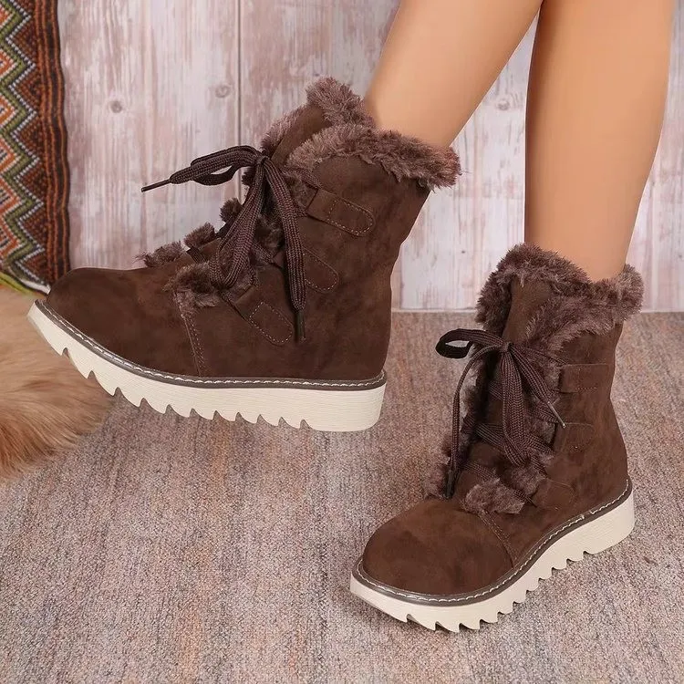 Breakj Breakj Snow Boots Women 2025 Autumn And Winter New Velvet Thick Tie Thick Cotton Boots Women