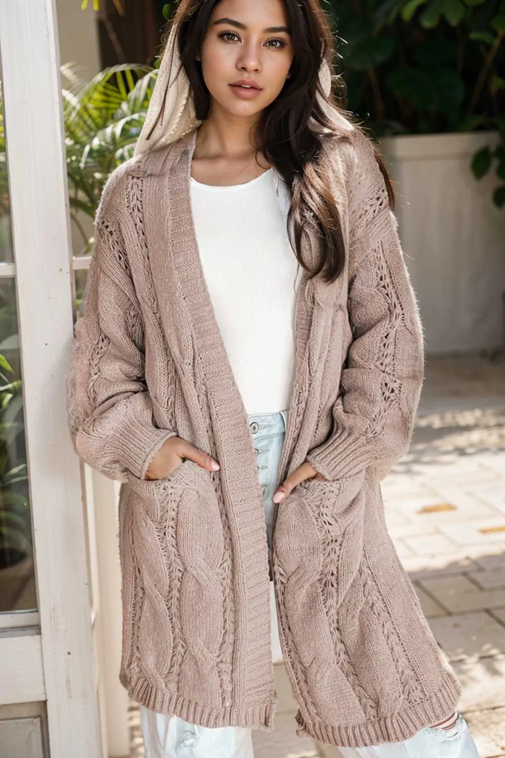 pocket twist long sweater cardigan