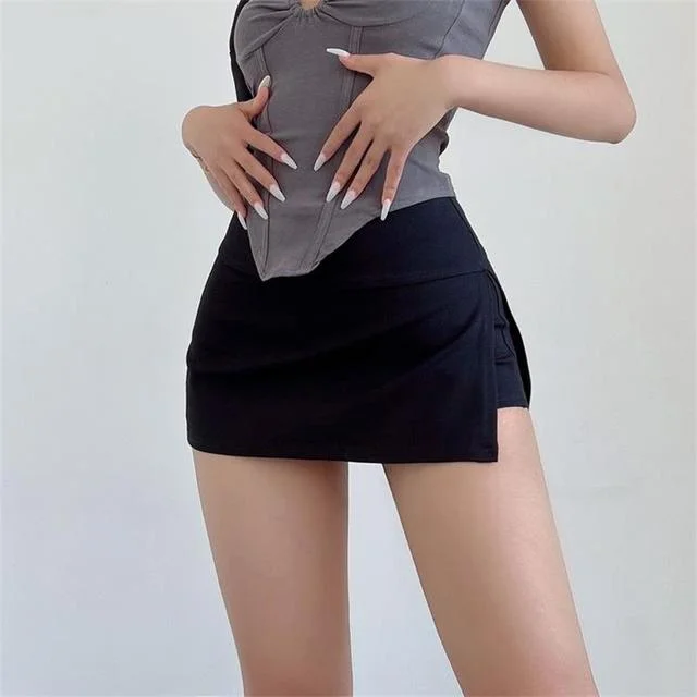 Women Mini Skirt Sexy Low-waisted Casual Side Split Sports Solid Color Fashion Slim Bodycon Short Skirts Jogger