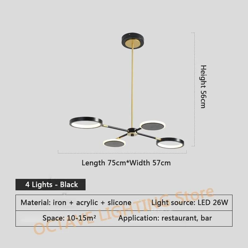 LED Chandelier Black Or Gold Living Dining Room Modern Nordic Simple Pendant Lamp Coffee Shop Bar Restaurant Long Hanging Light