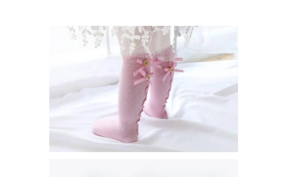 Kids Toddlers Girls Socks Big Bow Knee High Long Soft Cotton Lace Baby Solid Autumn Warm Ruffles Bow