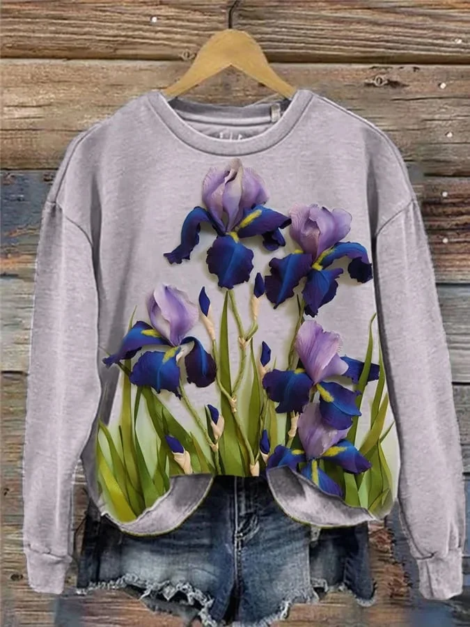 Women's Irises Print Casual Sweatshirt