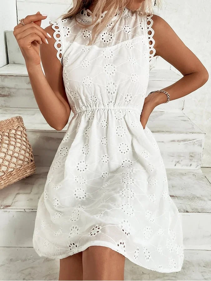 Women's Casual Hollow Lace Holiday Dress