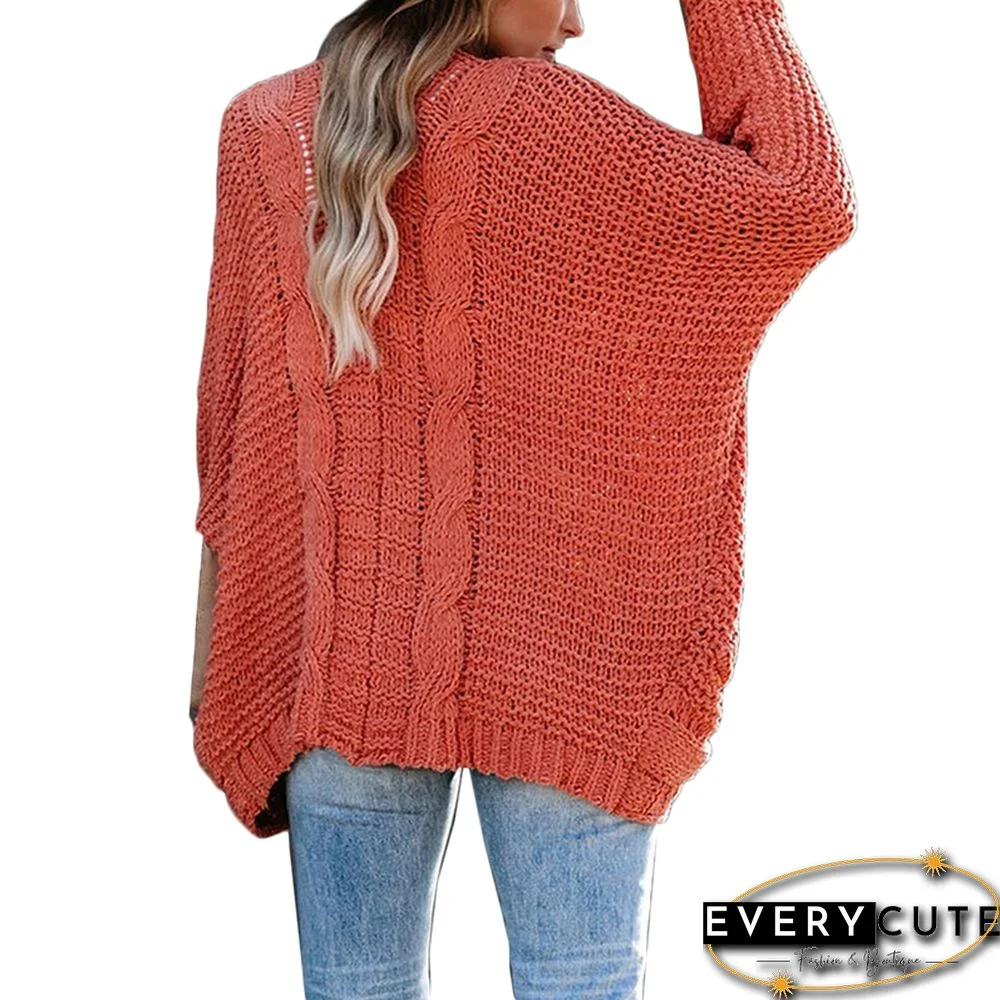 Orange Chunky Wide Open Front Knit Cardigan