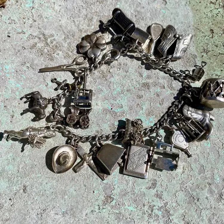 1940s Sterling Silver 23 Charm Bracelet