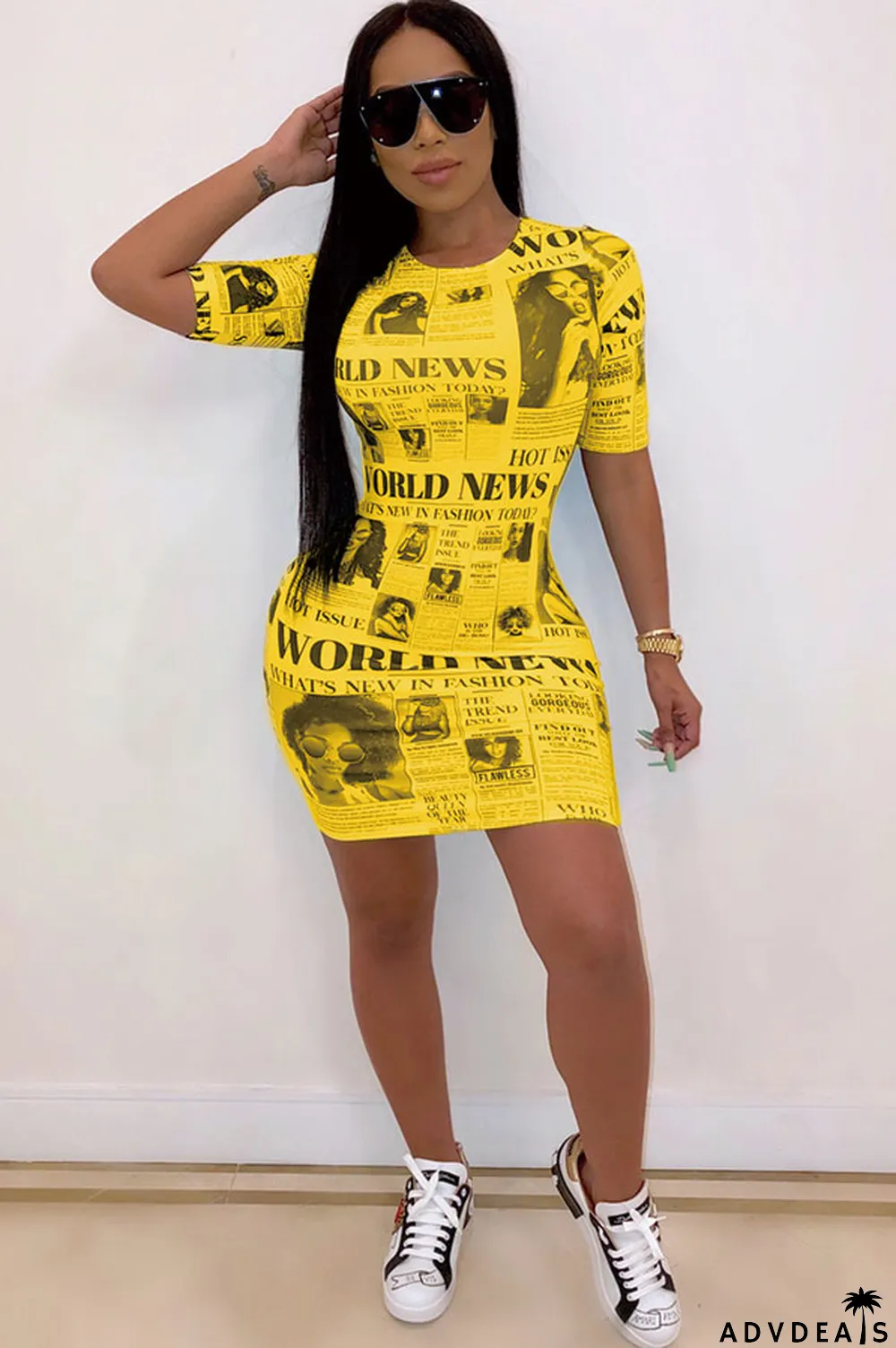 Blue Polyester Sexy Cap Sleeve Short Sleeves O neck Step Skirt Mini Patchwork Print Club Dresses