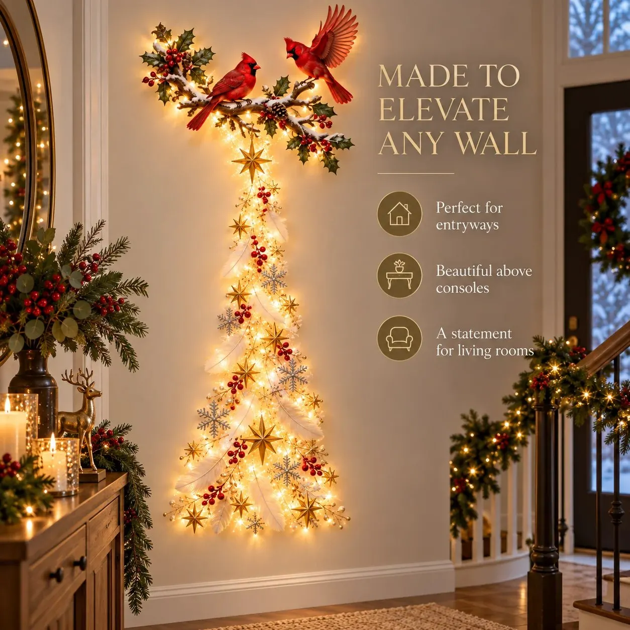 Cardinal cascade wall light decorating an elegant home entryway