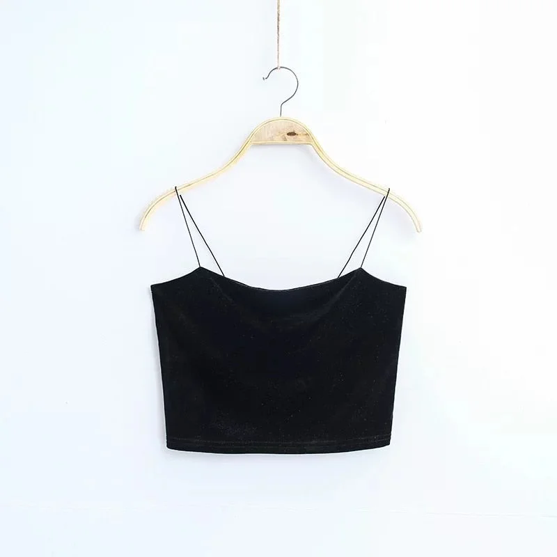 Fashion Sexy Spaghetti Straps Tank Top Velvet Short Crop Top 7 Colors Sexy Boob Tube Top Bustier Brief Vest T-shirts Tee