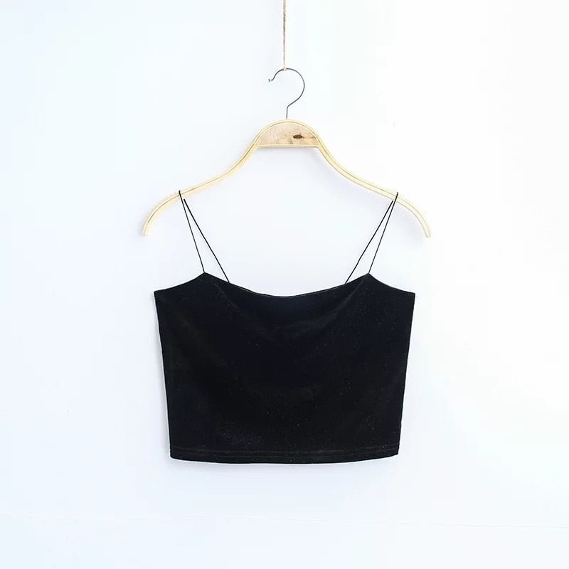 Fashion Sexy Spaghetti Straps Tank Top Velvet Short Crop Top 7 Colors Sexy Boob Tube Top Bustier Brief Vest T-shirts Tee