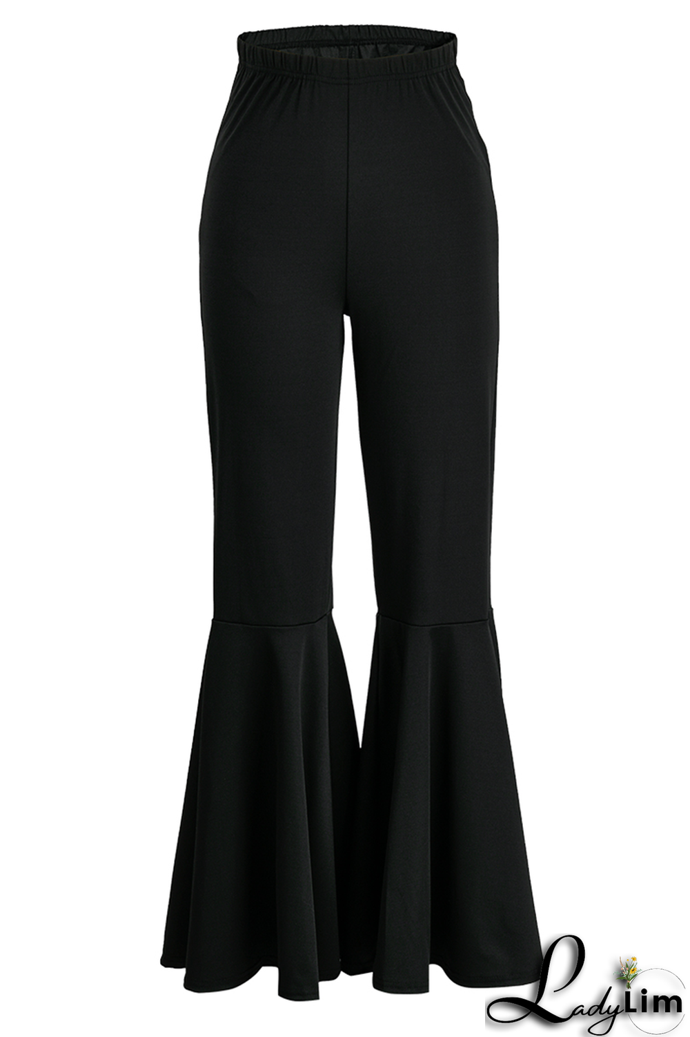 Fluorescent Green Fashion Solid Flounce Boot Cut High Waist Speaker Solid Color Bottoms
