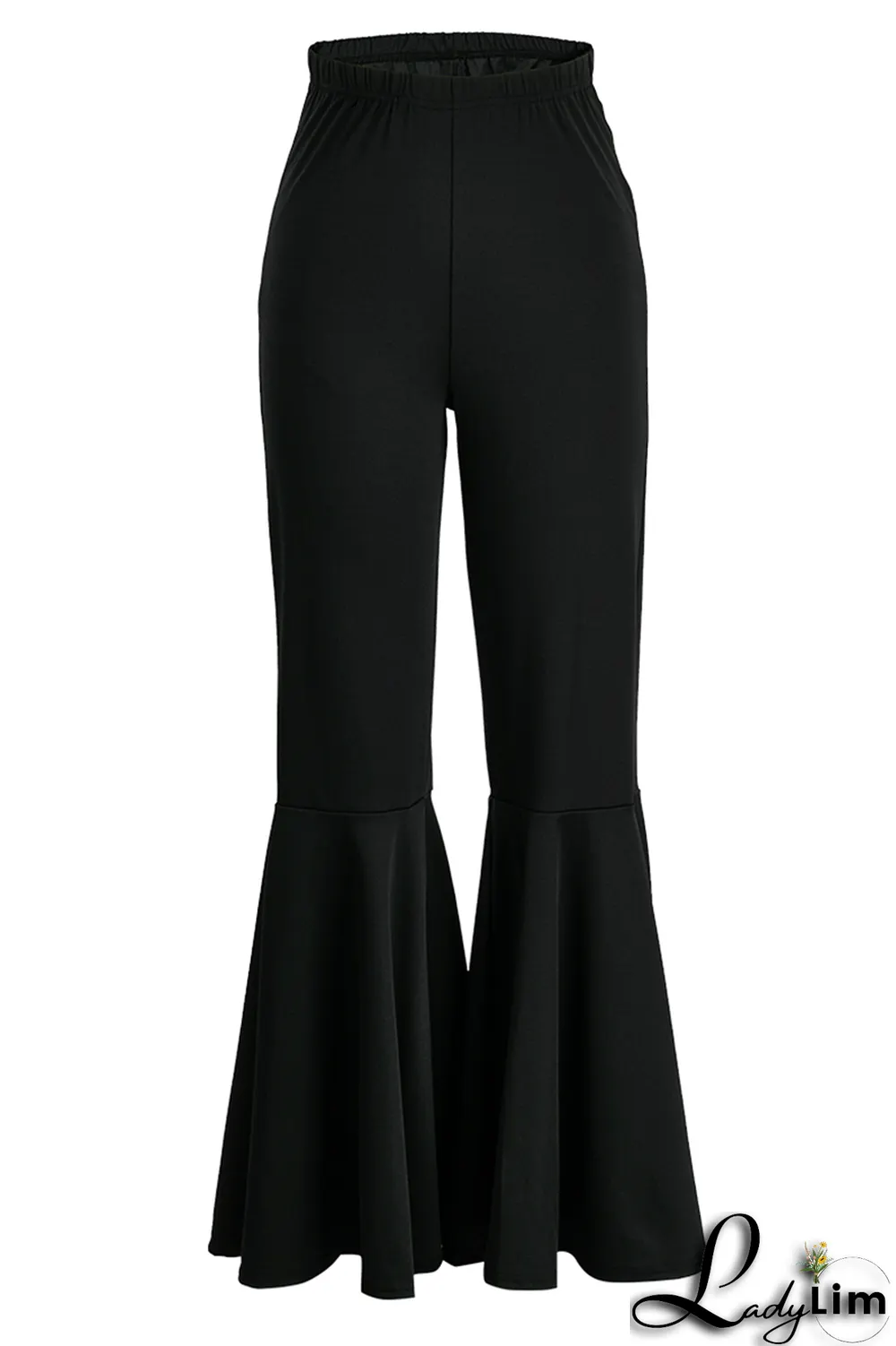 Fluorescent Green Fashion Solid Flounce Boot Cut High Waist Speaker Solid Color Bottoms