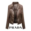【PRADA】Modna i uniwersalna damska kurtka skórzana (materiał skóra jagnięca)