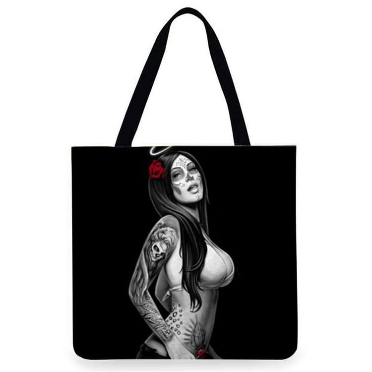 Skull Art Tatoo Horror Image - Linen Tote Bag