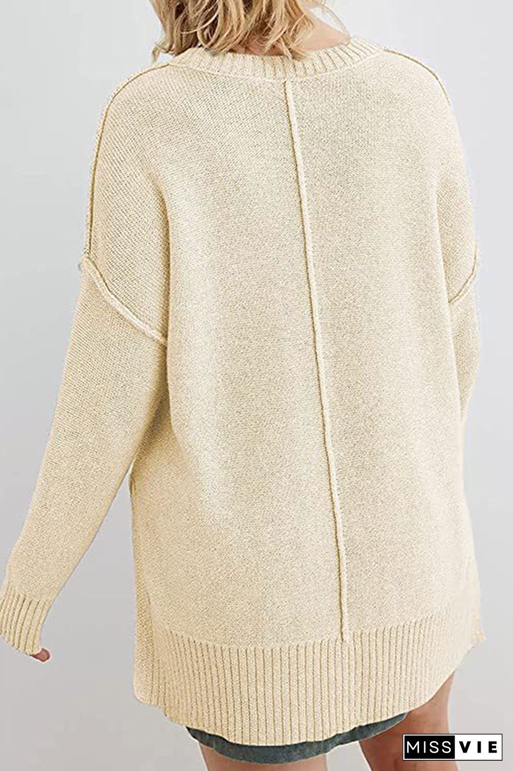 Casual Solid Patchwork Slit O Neck Tops Sweater