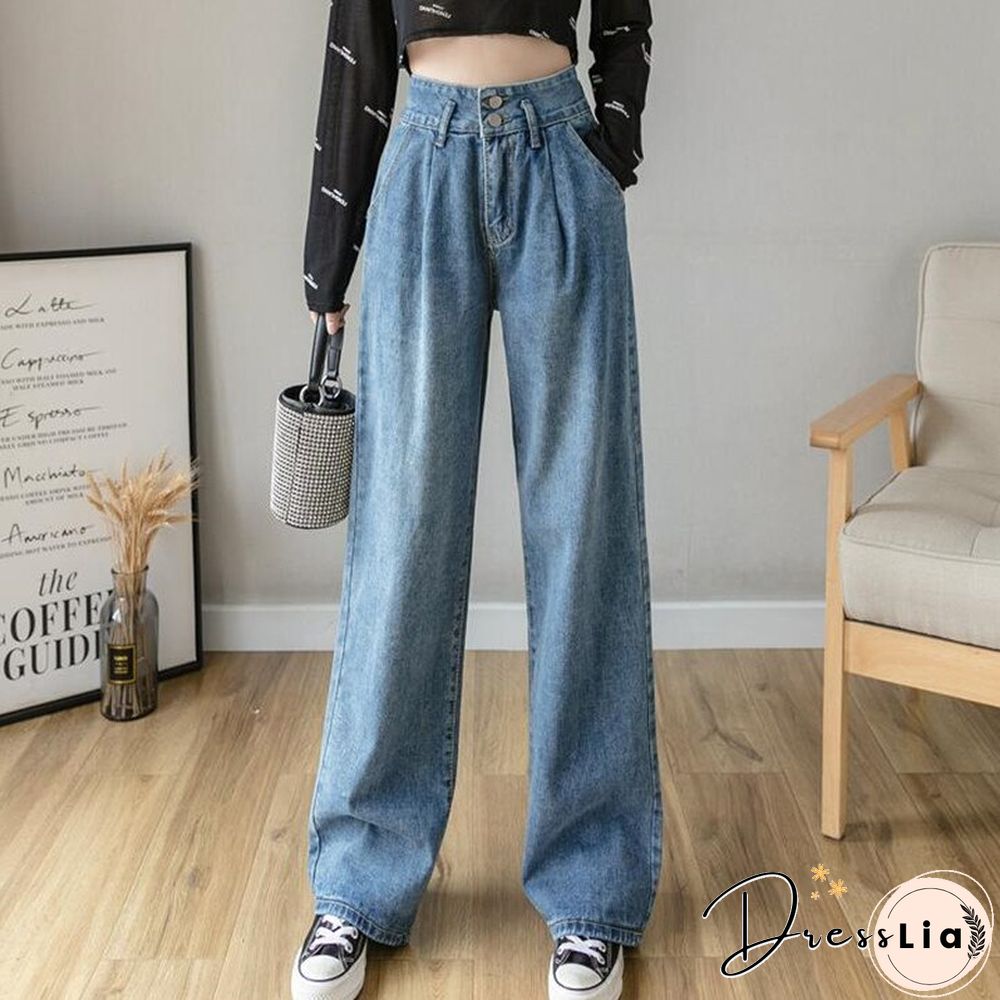 Woman Jeans High Waist Clothes Wide Leg Denim Clothing Blue Streetwear Vintage Quality Fashion Harajuku Straight Pants